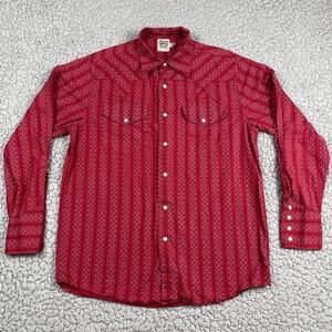 Cinch Pearl Snap Shirt Mens Small Red Button Up Long Sleeve Western Striped